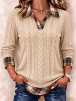 Casual Geometric Plaid Color Block Sweatshirt