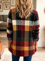Autumn Color Block Plaid Denim Spliced Blazer Casual Jacket
