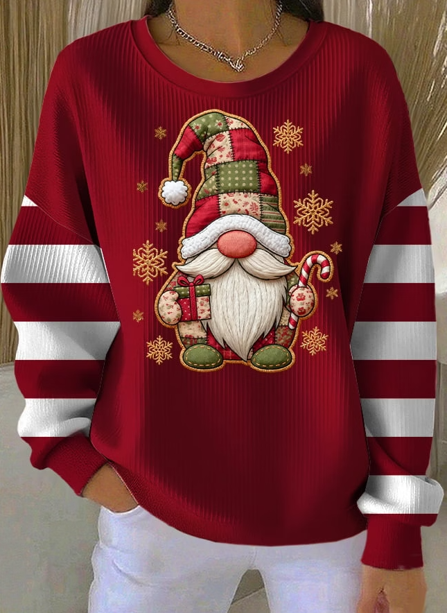 Women Casual Vintage Christmas Gnome Sweatshirt