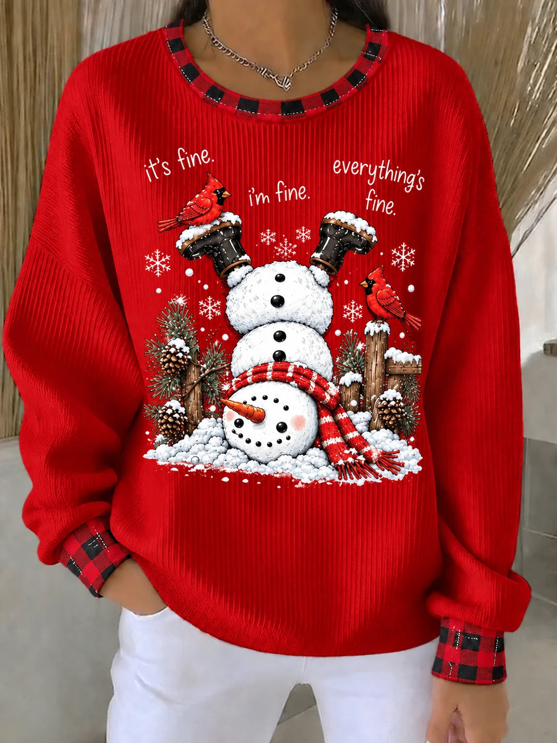 Casual Plaid Crew Neck Long Sleeve Sweatshirt
