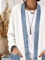 Women Plain Long Sleeve Comfy Vintage Printing Cardigan