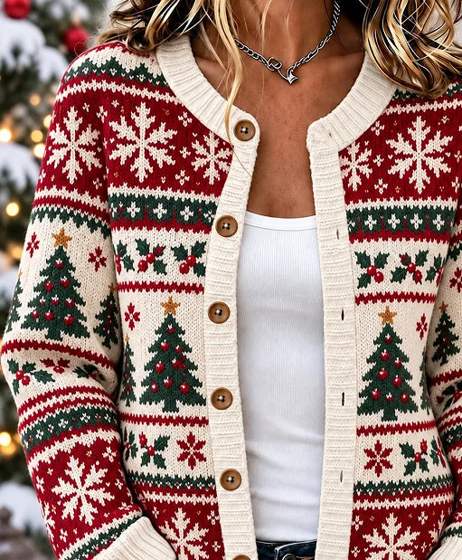Women Snowflake Long Sleeve Comfy Casual Printing Cardigan