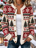 Women Snowflake Long Sleeve Comfy Casual Printing Cardigan