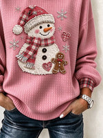 Casual Christmas Snowman Crew Neck Long Sleeve Sweatshirt