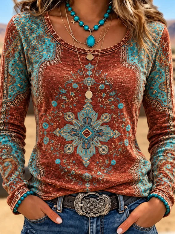 Casual Abstract Crew Neck Daily Long Sleeve T-shirt