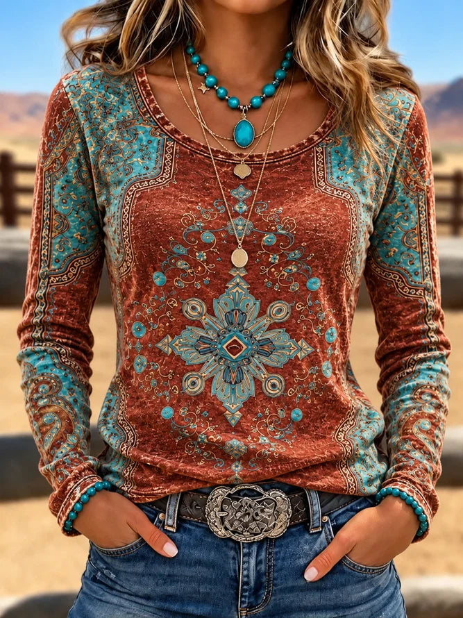 Casual Abstract Crew Neck Daily Long Sleeve T-shirt
