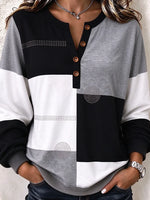 Casual Geometric Color Block Henley Collar Long Sleeve Sweatshirt