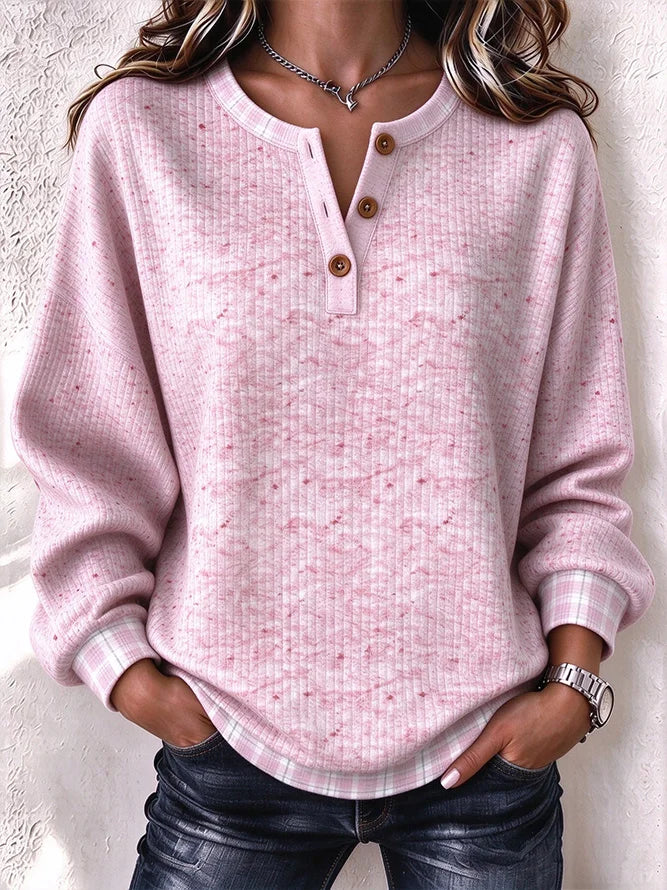 Casual Plain Henley Collar Daily Long Sleeve Sweatshirt