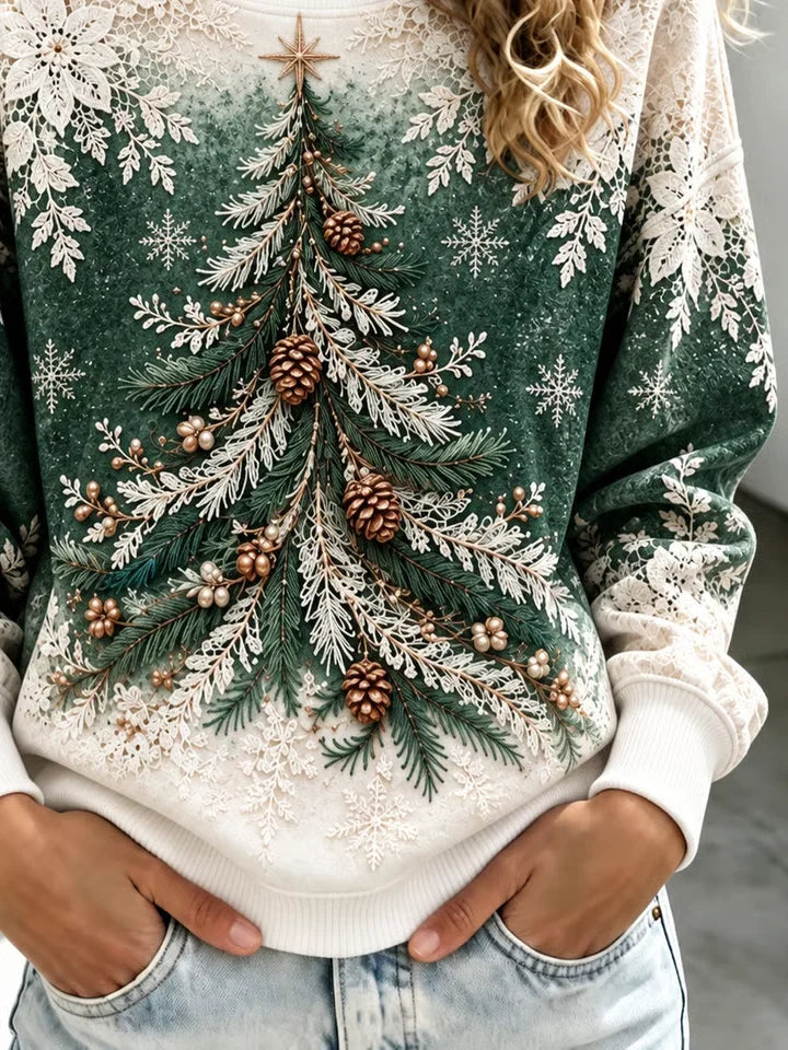Vintage Christmas Chic Crew Neck Long Sleeve Sweatshirt