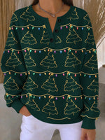 Buckle Henley Collar Christmas Tree Elegant Festive Sweatshirt