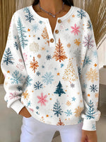 Christmas Casual Cozy Henley Collar Daily Sweatshirt