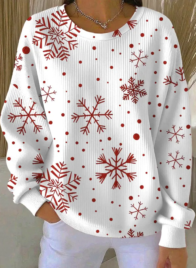 Women Casual Christmas Snowflake Print Sweatshirt