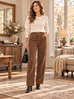 Brown Corduroy High Waist Wide Leg Pants
