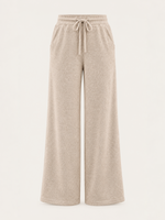 Oatmeal Ribbed Elastic Waist Drawstring Wide Leg Pants