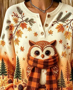Casual Animal Henley Collar Long Sleeve Sweatshirt