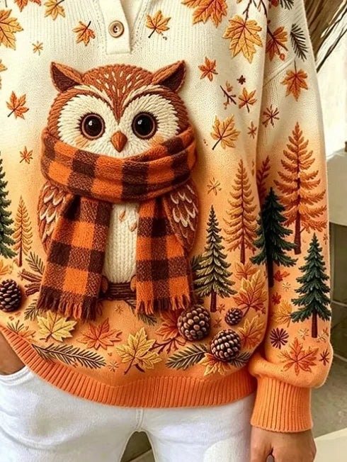Casual Animal Henley Collar Long Sleeve Sweatshirt