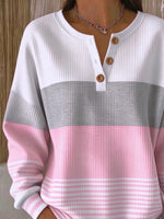 Vintage Striped Henley Collar Long Sleeve Sweatshirt