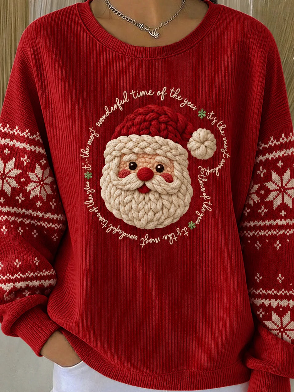 Casual Santa Claus Cheerful Crew Neck Long Sleeve Sweatshirt
