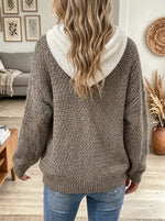 Women's Cozy Two Tone Tassel Drawstring Knit Hoodie