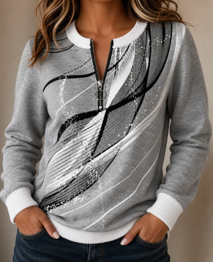 Artistic Abstract Print Half Zip Sweatshirt