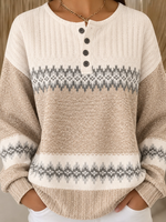 Casual Classic Simple Henley Collar Geometric Sweatshirt