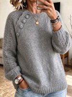 Chic Grey Openwork Mohair Blend Knit Top