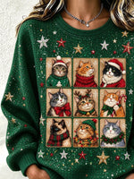 Unique Regular Fit Printing Cat Casual Christmas Sweatshirt