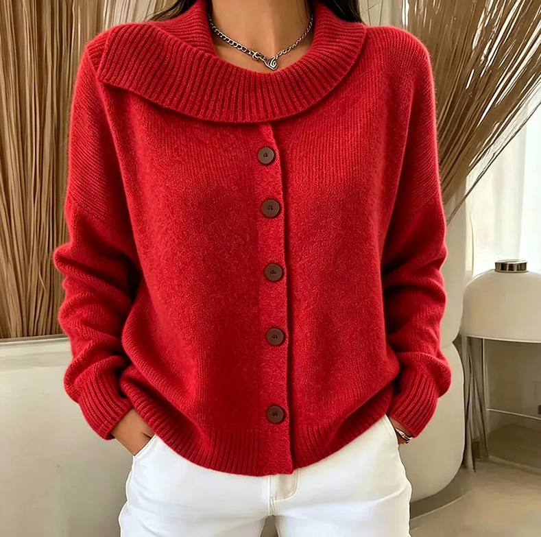 Women Collared Button Up Casual Knit Cardigan