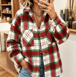 Women Vintage Casual Plaid Button Up Jacket