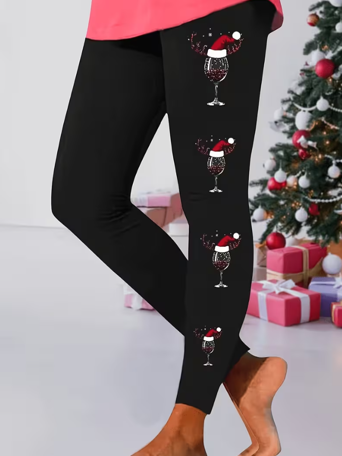 Women Casual Christmas Wine Glass Legging