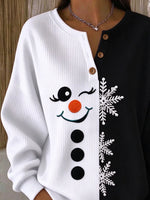 Vintage Christmas Snowman Henley Collar Long Sleeve Sweatshirt
