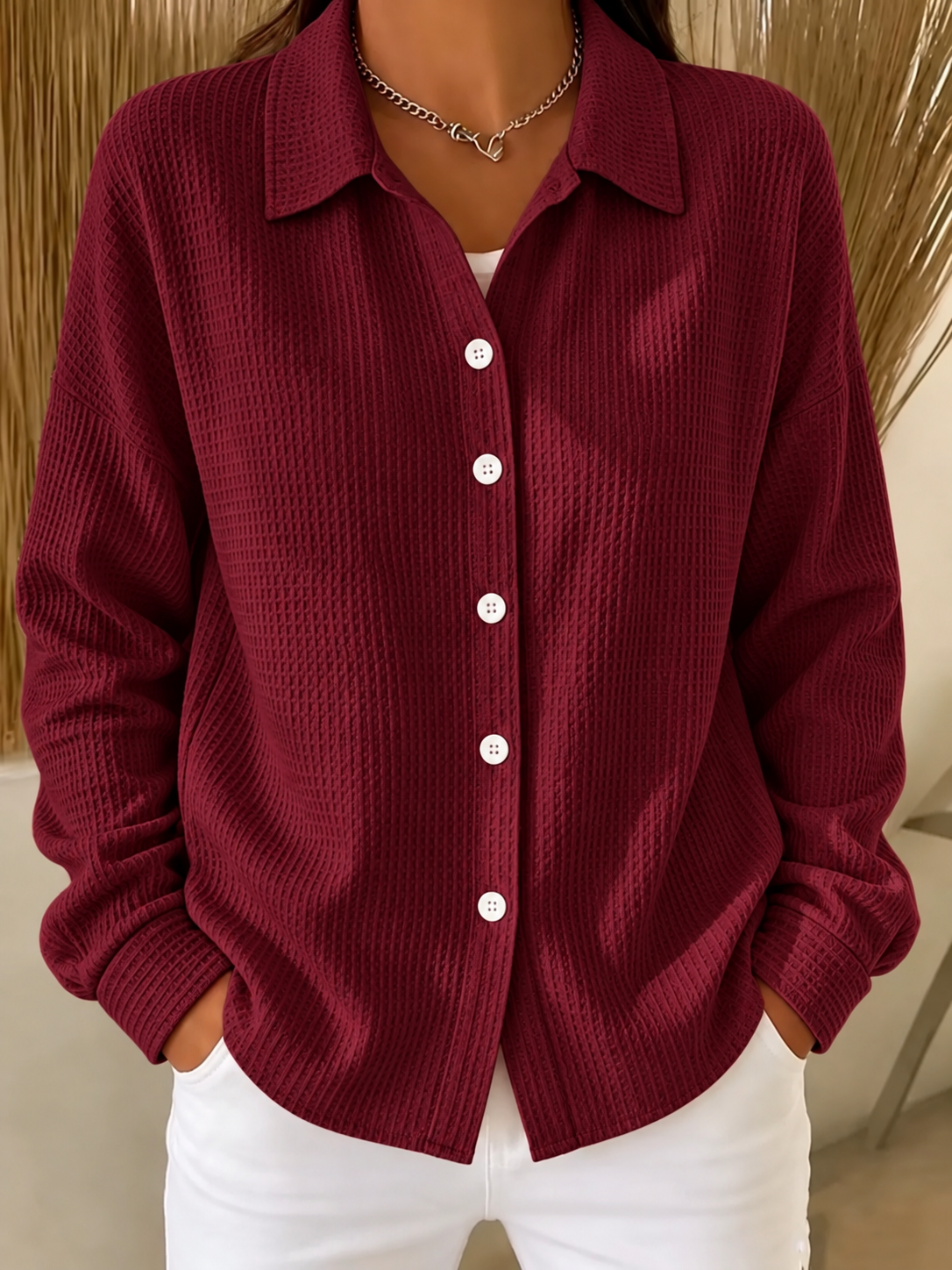 Women Geometric Vintage Shirt Shirt Collar Long Sleeve Top