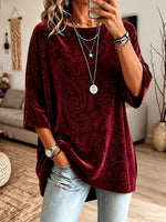 Casual Floral Crew Neck Three Quarter Sleeve T-shirt