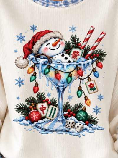 Casual Playful Plaid Graphic Crew Neck Long Sleeve Sweatshirt