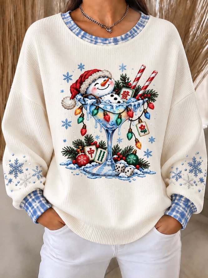 Casual Playful Plaid Graphic Crew Neck Long Sleeve Sweatshirt