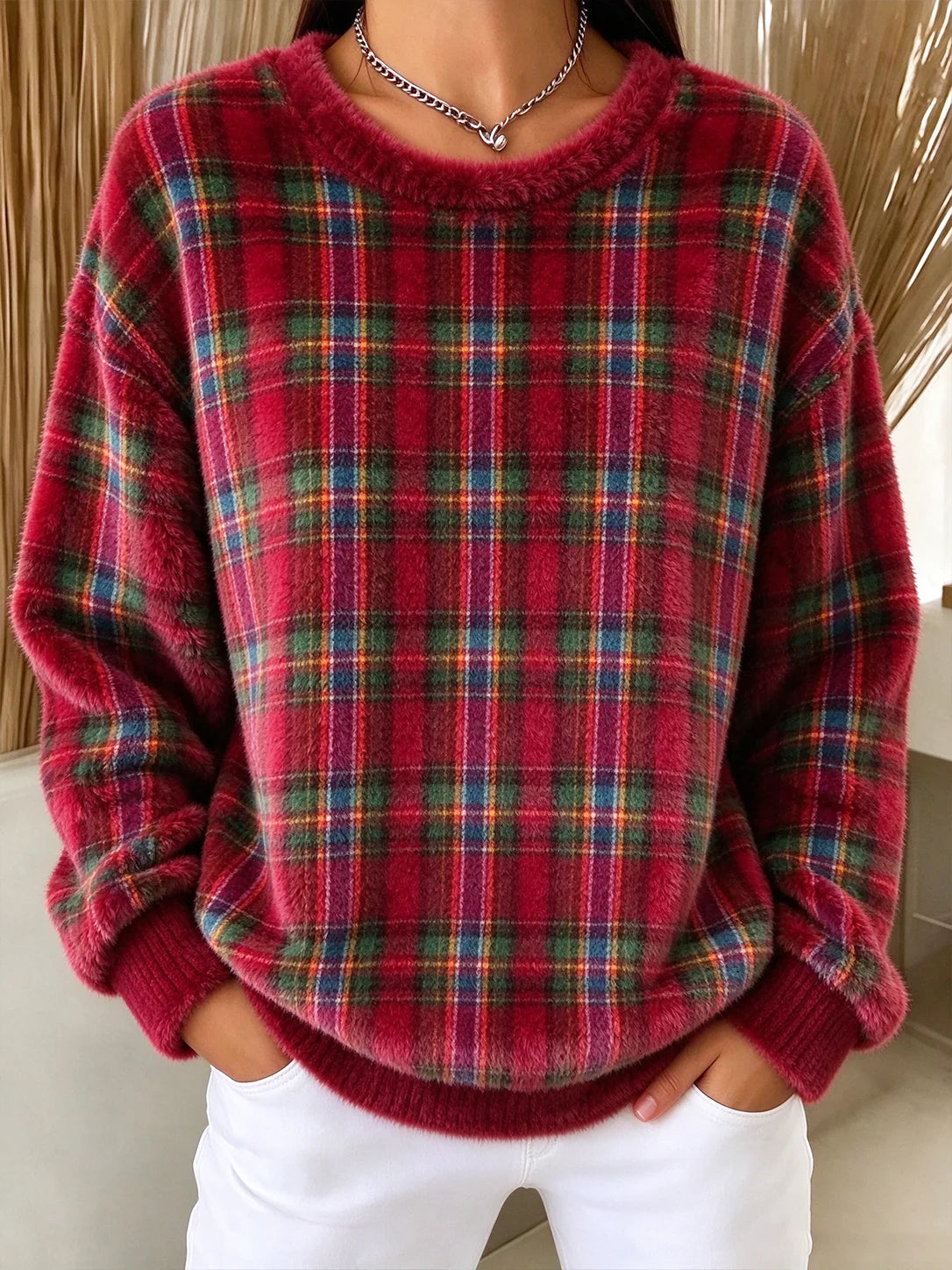 Plaid Printing Cozy Flannel Casual Sweatshirt