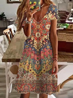 Casual Pocket-paneled Geometric Print Ethnic Dress