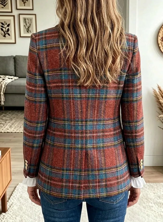 Women's Plaid Chic Double Breasted Woolen Blazer
