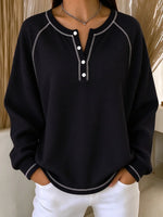 Women Minimalist Plain Henley Collar Casual Spring Fall Long Sleeve Sweatshirt