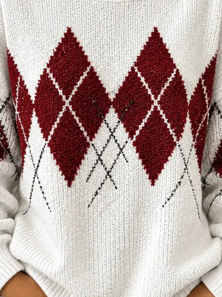 Women Classic Geometric Crew Neck Casual Spring Fall Long Sleeve Sweatshirt