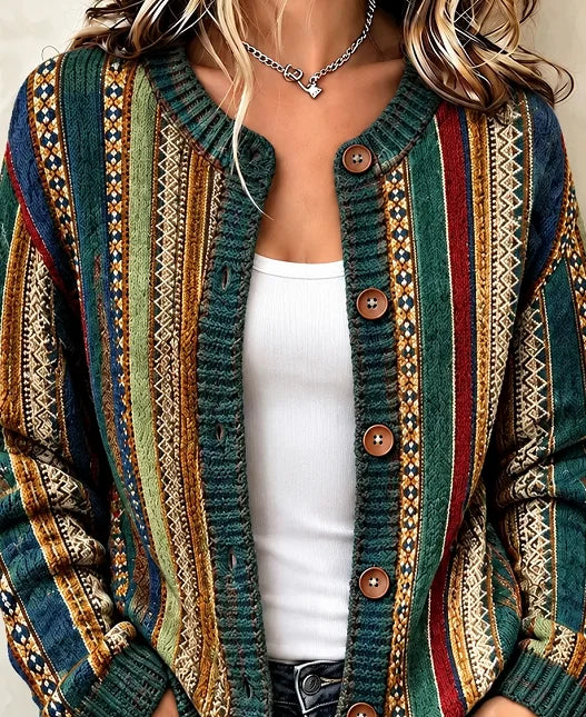 Women Geometric Long Sleeve Comfy Casual Printing Cardigan