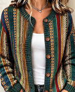 Women Geometric Long Sleeve Comfy Casual Printing Cardigan