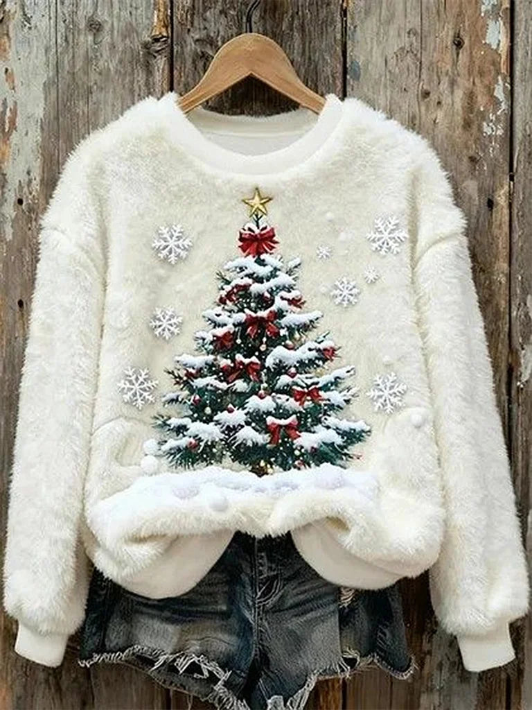 Casual 3D Christmas Crew Neck Long Sleeve Sweatshirt