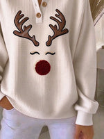 Vintage Cute Christmas Henley Collar Long Sleeve Sweatshirt