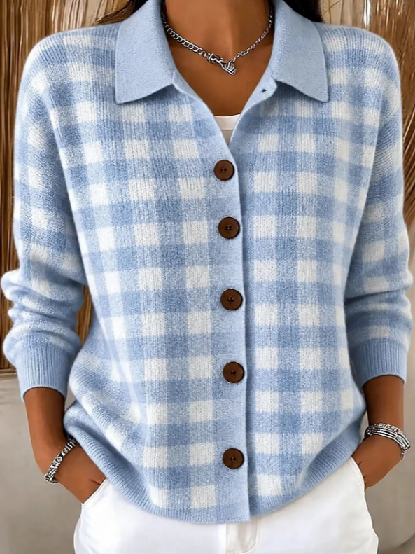 Women Plaid Classic Long Sleeve Comfy Vintage Printing Cardigan
