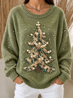 Women Christmas Beaded Long Sleeve Comfy Casual Sweater