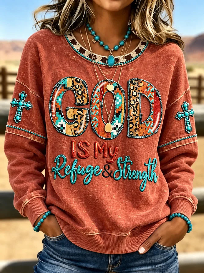 Vintage Leopard Graphic Crew Neck Long Sleeve Sweatshirt