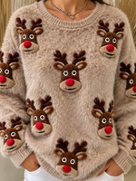 Casual Christmas Cute Fuzzy Crew Neck Long Sleeve Sweatshirt