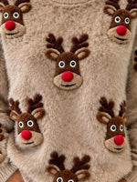 Casual Christmas Cute Fuzzy Crew Neck Long Sleeve Sweatshirt