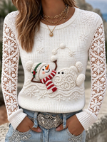 Women Funny Snowman Waffle Knit Sweater